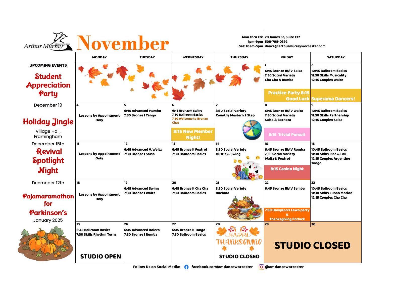 Worcester November Calendar 2024